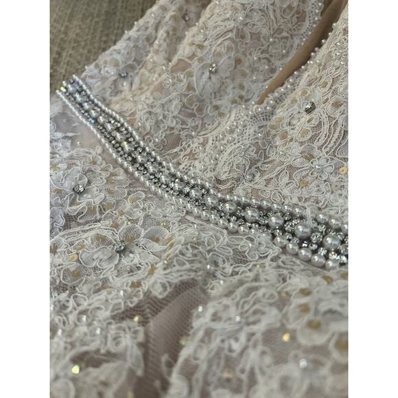 Sherri Hill SZ 10- 1338 Ivory Lace Pearl Neck‎ Back Mesh Ballgown Wedding Dress - Picture 12 of 12